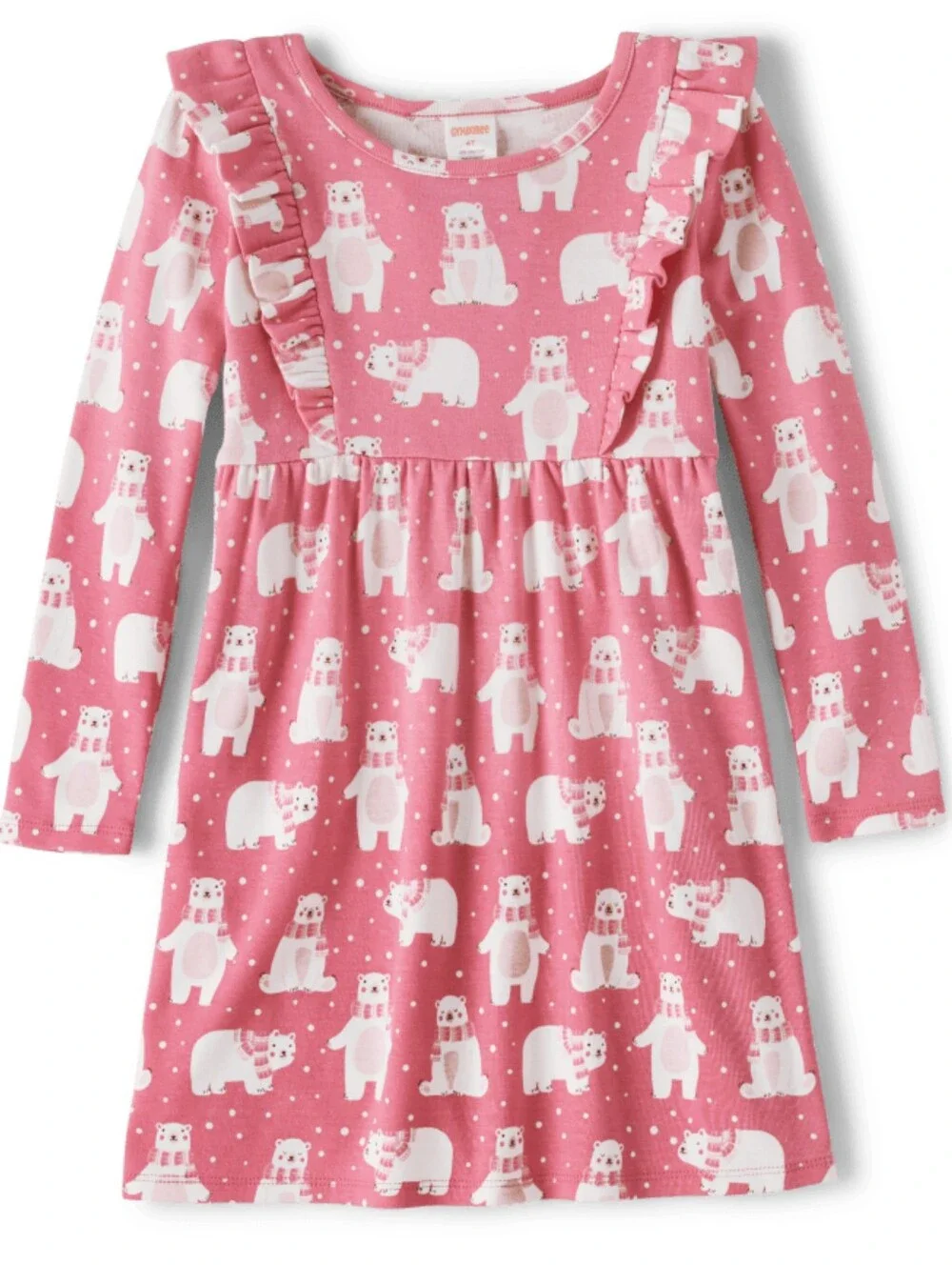 Gymboree Bear Hugs Pink Polar Bear Ruffle-Trim Long-Sleeve Cotton Dress Size 12